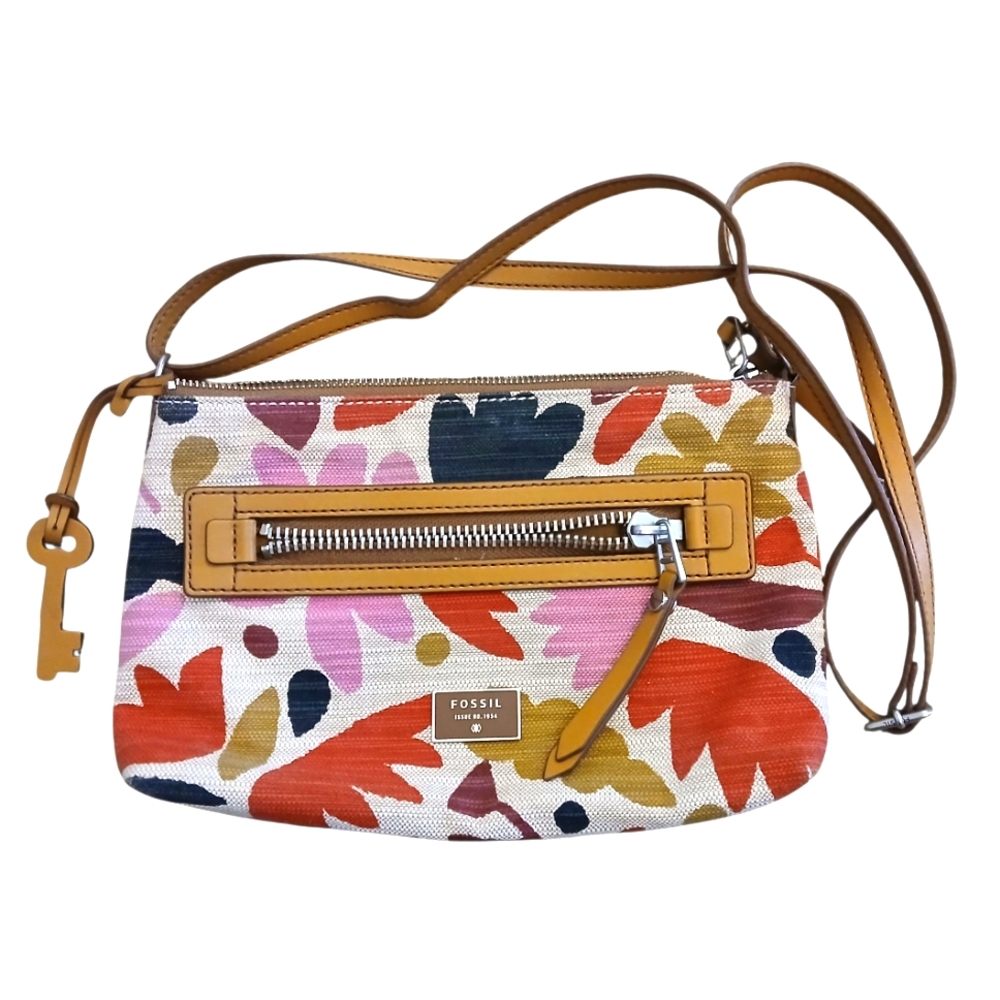 NWOT   FOSSIL Canvas Shoulder to Crossbody Purse Bag Floral Print